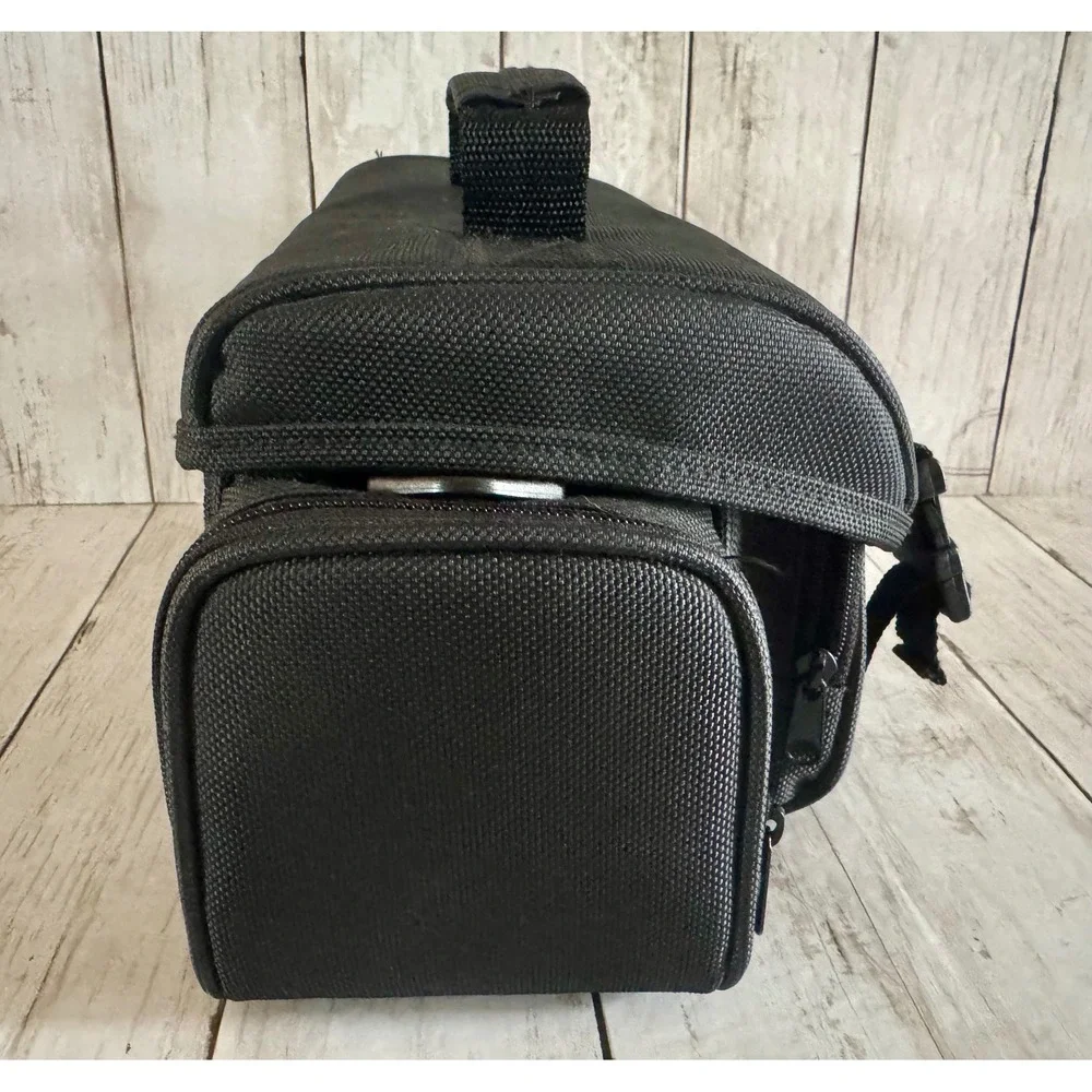 Black Ambico Padded Camera Bag Case with Buckle Closure and Multiple Pockets